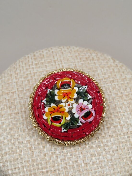 Jewelry - Vintage Italy Micro Mosaic Floral Brooch